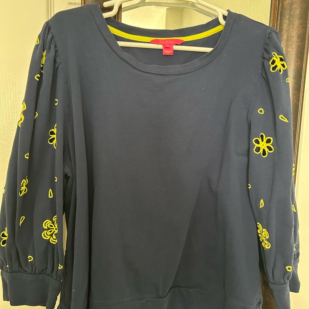 Lilly Pulitzer Navy Sweatshirt with Yellow Floral Details